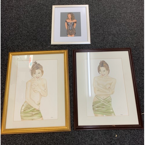 536 - 3 framed drawings/ paintings by local artist MR, largest frame measures approximately  34 by 27 inch... 