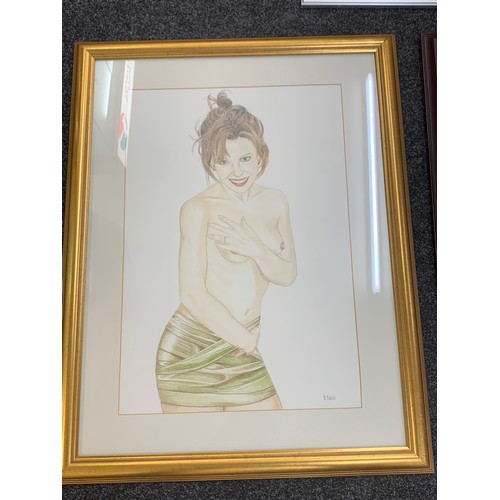 536 - 3 framed drawings/ paintings by local artist MR, largest frame measures approximately  34 by 27 inch... 