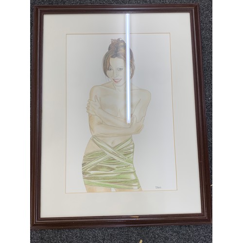 536 - 3 framed drawings/ paintings by local artist MR, largest frame measures approximately  34 by 27 inch... 