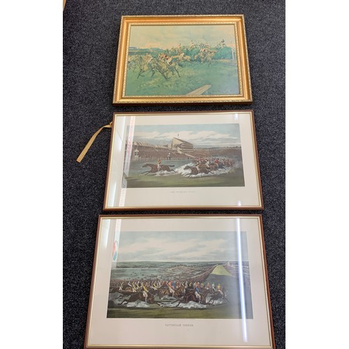 159 - 3 Large framed horse prints, largest frame measures approximately 34.5 inches by 29 inches