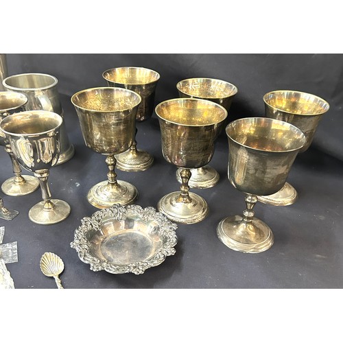 177 - Selection of silver plated and metal ware to include animal figures, goblets, candlestick etc