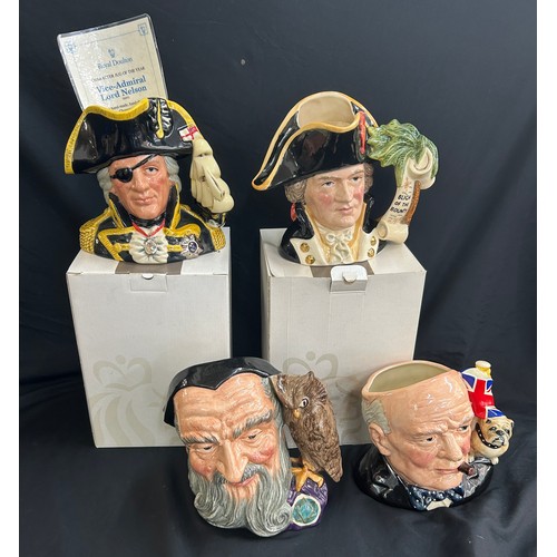 58 - 4 large Royal Doulton Winston Churchill Large Toby Jug of the Year , Captain Blith, Merlin, Vice adm... 