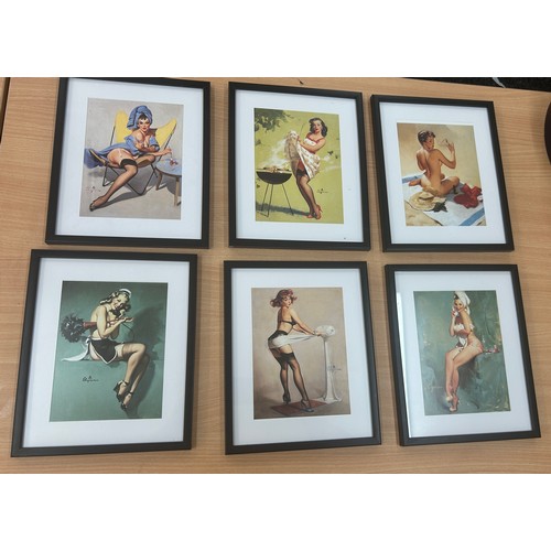 13 - Selection of retro saucy framed prints, frame measures approximately 11 x 9 inches, Evelyn USA