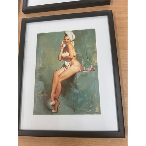 13 - Selection of retro saucy framed prints, frame measures approximately 11 x 9 inches, Evelyn USA