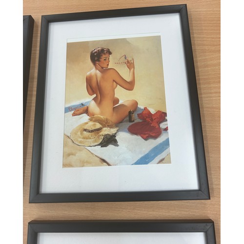 13 - Selection of retro saucy framed prints, frame measures approximately 11 x 9 inches, Evelyn USA