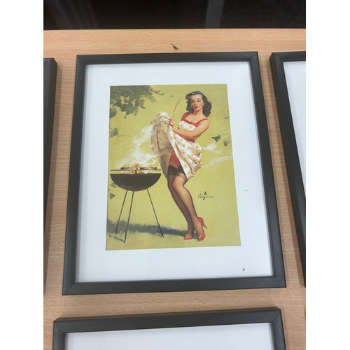 13 - Selection of retro saucy framed prints, frame measures approximately 11 x 9 inches, Evelyn USA