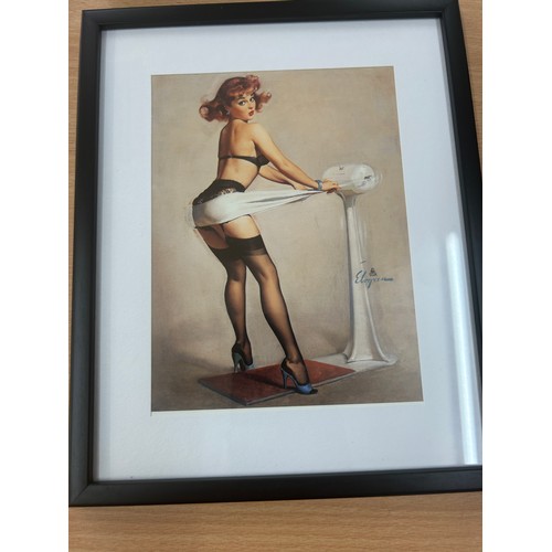 13 - Selection of retro saucy framed prints, frame measures approximately 11 x 9 inches, Evelyn USA