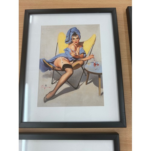 13 - Selection of retro saucy framed prints, frame measures approximately 11 x 9 inches, Evelyn USA