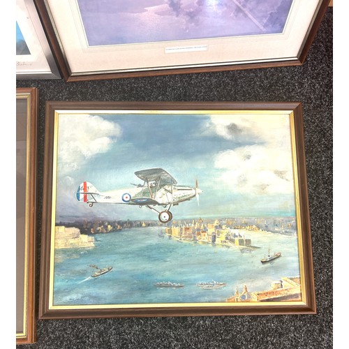 47 - 3 framed aviation prints, one oil on board, approximate measurements: Width 25 inches, Height 21 inc... 