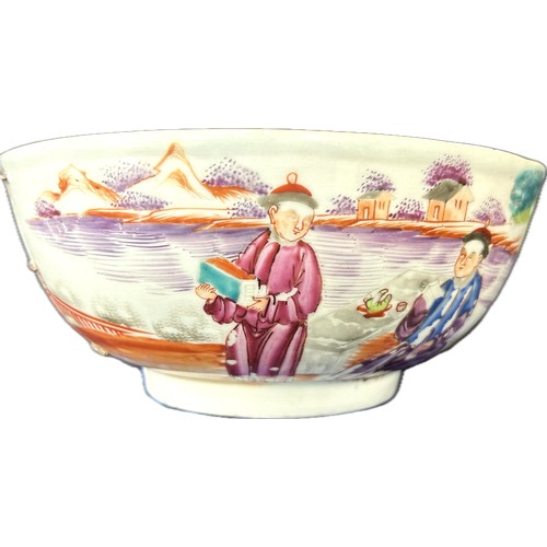 453 - Antique hand painted Chinese famille rose bowl, has been previously repaired, no makers markings,