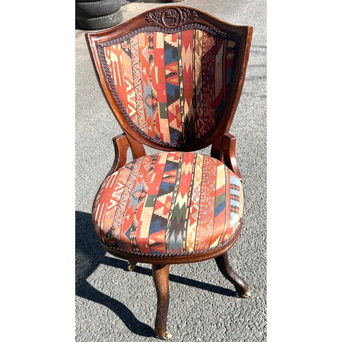 484 - Victorian upholstered office chair, on castors