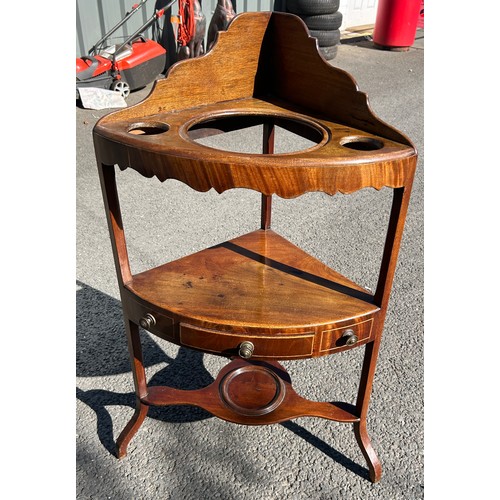 493 - Mahogany victorian corner washstand with drawer, approximate measurements: Height 37 inches, Width 2... 