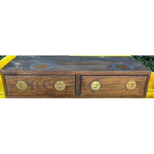 519 - 2 Drawer antique box, with brass handles, Approximate measurements: Height 6 inches, Width 30 inches... 