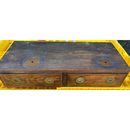 519 - 2 Drawer antique box, with brass handles, Approximate measurements: Height 6 inches, Width 30 inches... 