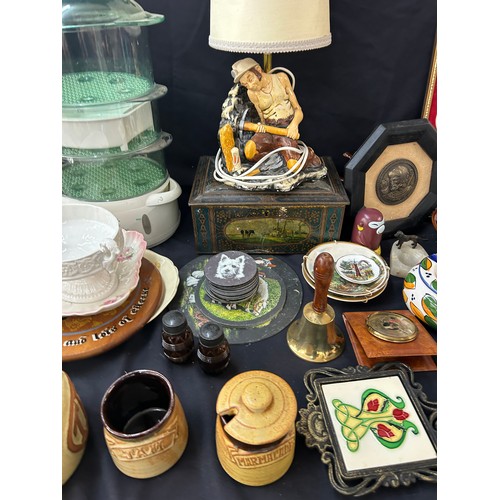 157 - Large selection of miscellaneous to include table lamp, steamer, plates, placemats etc