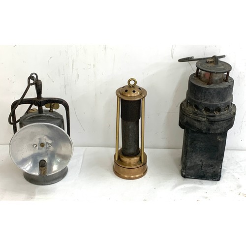 25 - Selection of 3 vintage lamps to include Miners lamp, gas detector etc