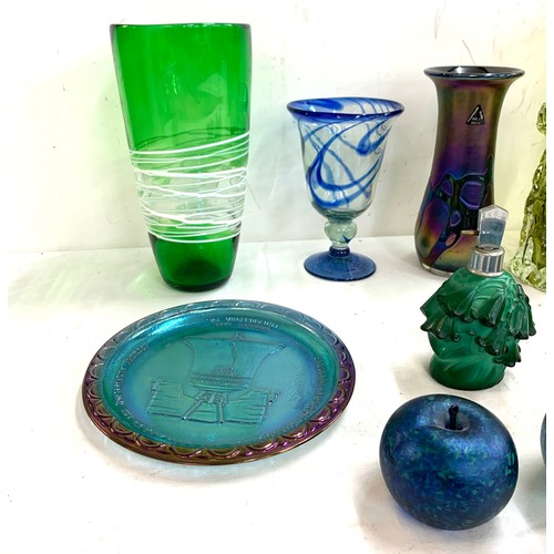 107 - Selection of coloured glassware to include vases, fruit etc