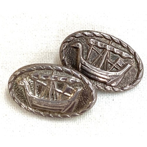 431 - Pair Scottish silver Iona viking detail cufflinks, silver tie pin,  silver plated Scottish clan broo... 