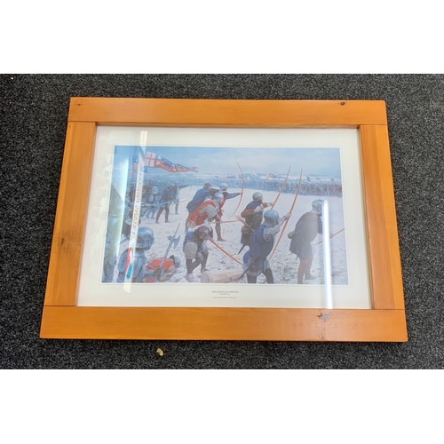 530A - Large pine framed Graham Turner War of roses print, Battle of Towton, approximate frame measurements... 