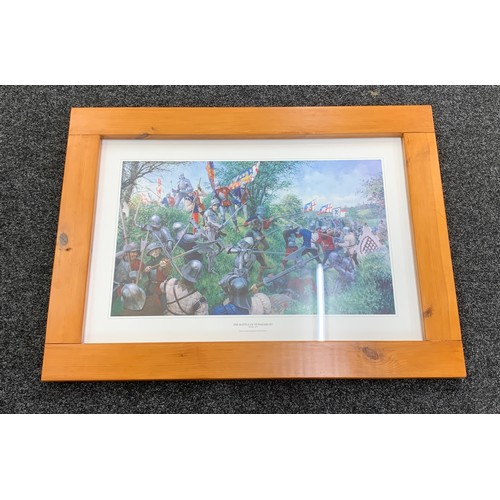 530 - Large pine framed Graham Turner War of roses print, Battle of Tewkesbury, approximate frame measurem... 