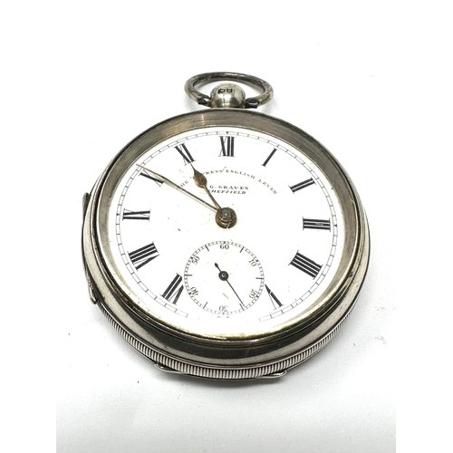 457 - Antique silver open face pocket watch j.g.graves sheffield the watch is not ticking balance spins