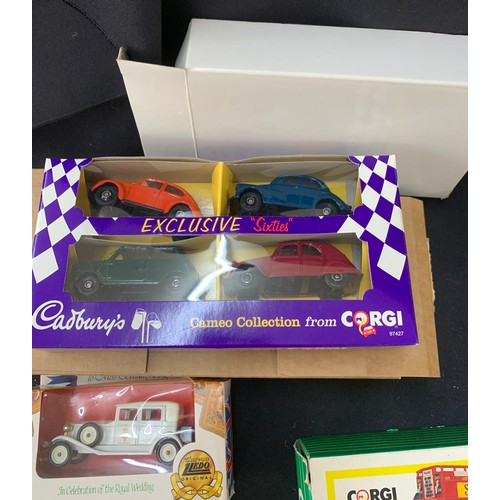 59 - Selection of boxed model cars to include Corgi Tractor, bus, BP tanker, Shell collection vehicles et... 