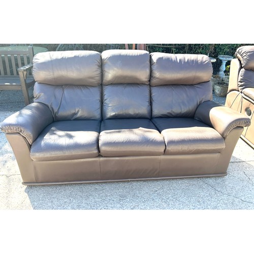 489 - Brown 2 piece leather G Plan electric reclining suite