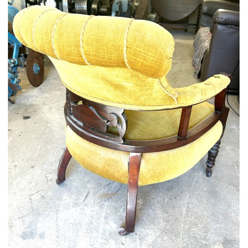 490 - Victorian walnut inlaid tub chair approximate measurements: Height 29 inches, Width 24 inches, Depth... 