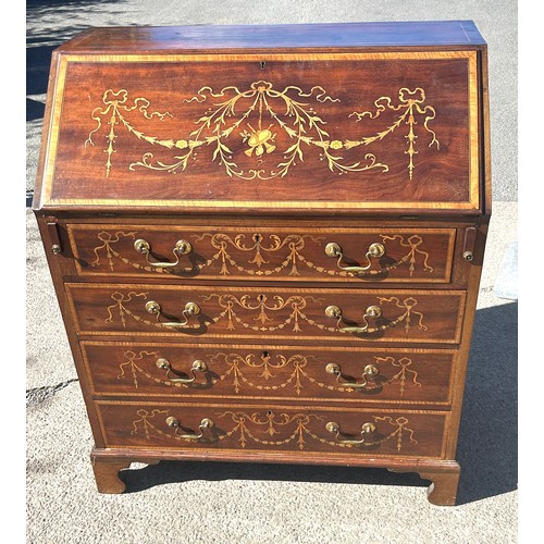 517 - 4 Drawer mahogany inlaid writing bureau, approximate measurements:  Height 39 inches, Width 33 inche... 