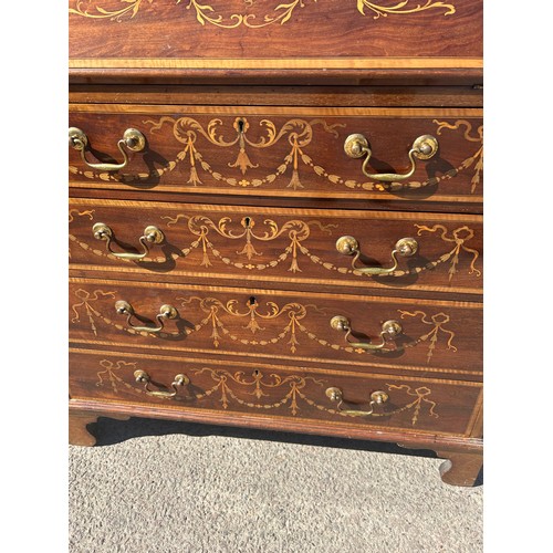 517 - 4 Drawer mahogany inlaid writing bureau, approximate measurements:  Height 39 inches, Width 33 inche... 