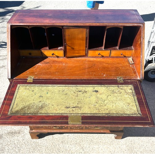 517 - 4 Drawer mahogany inlaid writing bureau, approximate measurements:  Height 39 inches, Width 33 inche... 