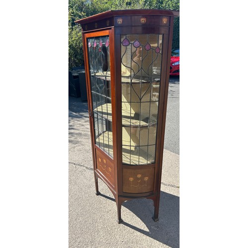 527 - Art Nouveau glass mahogany display cabinet, approximate measurements: Height 66 inches, Width 33 inc... 