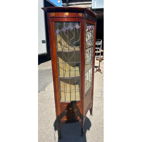 527 - Art Nouveau glass mahogany display cabinet, approximate measurements: Height 66 inches, Width 33 inc... 