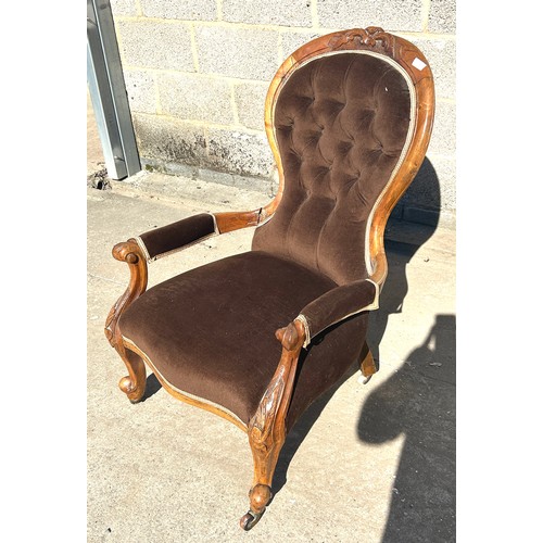 501 - Walnut spoon back nursing chair, approximate height 38 inches