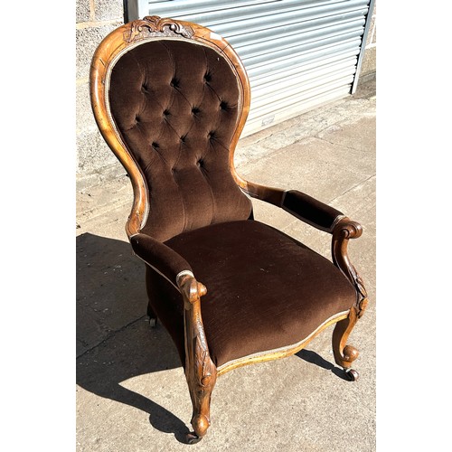 501 - Walnut spoon back nursing chair, approximate height 38 inches