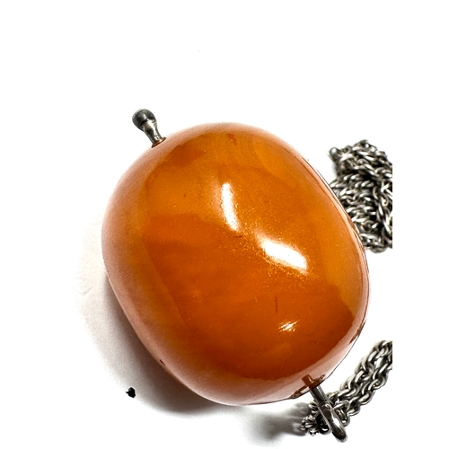 308 - Large amber bead silver pendant necklace bead measures approx 35mm by 28mm weight 30g including chai... 