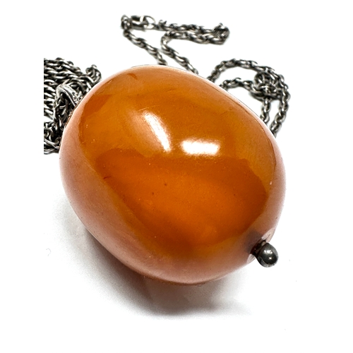 308 - Large amber bead silver pendant necklace bead measures approx 35mm by 28mm weight 30g including chai... 