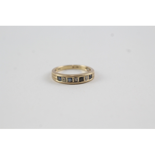 140 - 9ct gold sapphire and diamond channel setting ring (2.4g)