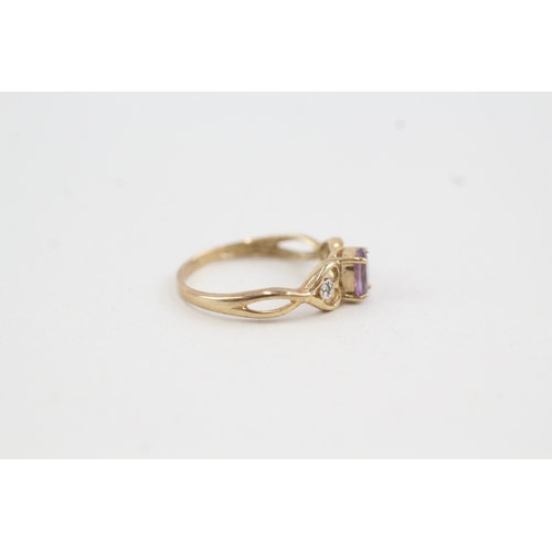 155 - 9ct gold amethyst and diamond ring (1.3g)