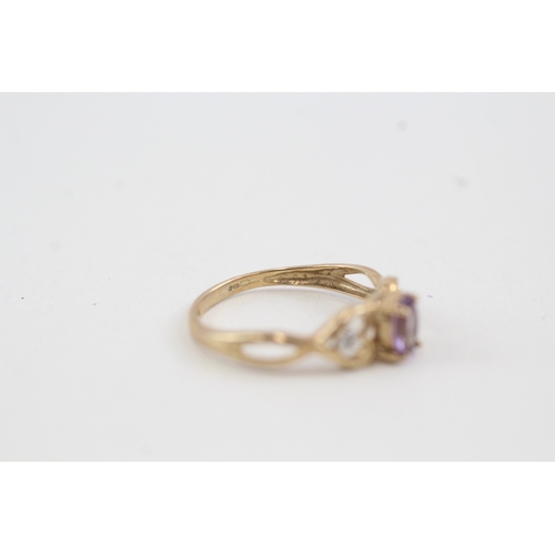 155 - 9ct gold amethyst and diamond ring (1.3g)