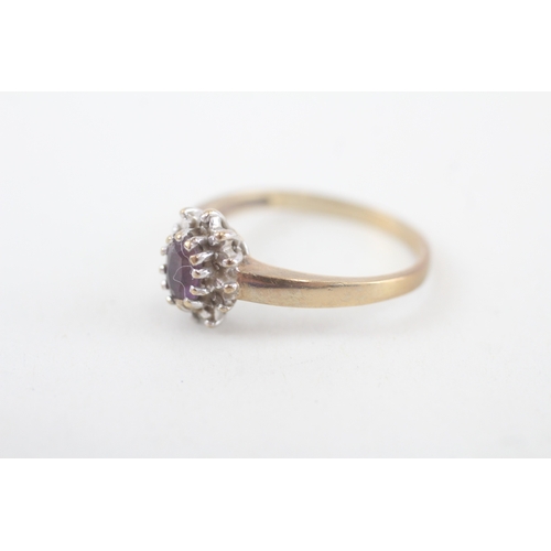 196 - 9ct gold amethyst and diamond set cluster ring (2.7g)