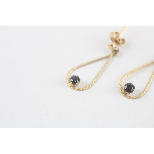 211 - 9ct gold sapphire drop earrings (0.6g)