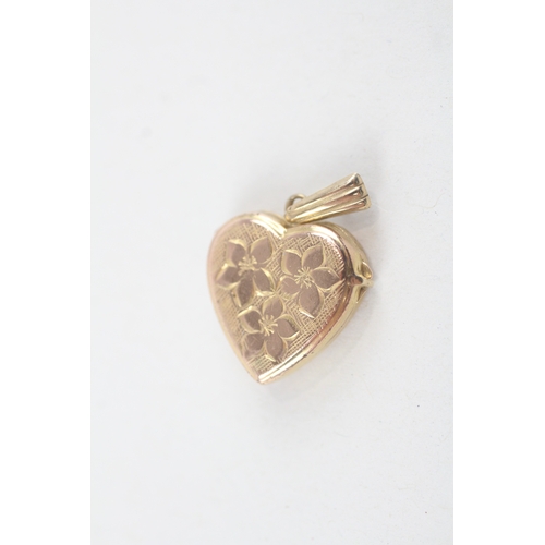 251 - 9ct gold heart shape patterned locket (1.9g)