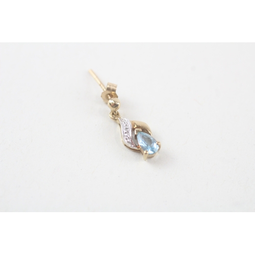 272 - 9ct gold blue topaz & diamond drop earrings (1.1g)