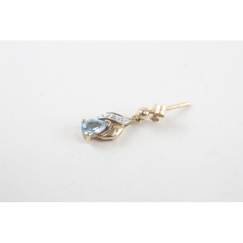 272 - 9ct gold blue topaz & diamond drop earrings (1.1g)