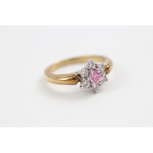 285 - 9ct gold white/pink cubic zirconia floral cluster ring (3.9g)