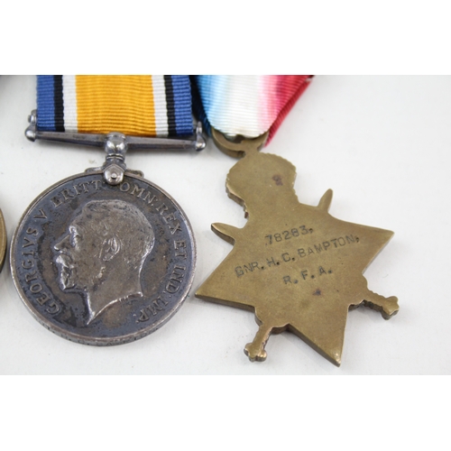 443 - Mounted WW1 Medal Group 1914-15 Star Trio 78283 Gnr-Sgt H.C Bampton RFA-RA