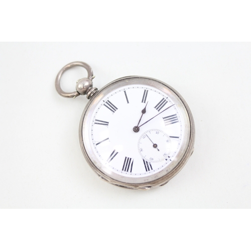 465 - Mens Vintage Engraved Open Face Fine Silver Pocket Watch Key-Wind Working