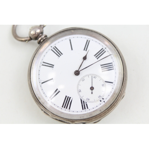 465 - Mens Vintage Engraved Open Face Fine Silver Pocket Watch Key-Wind Working