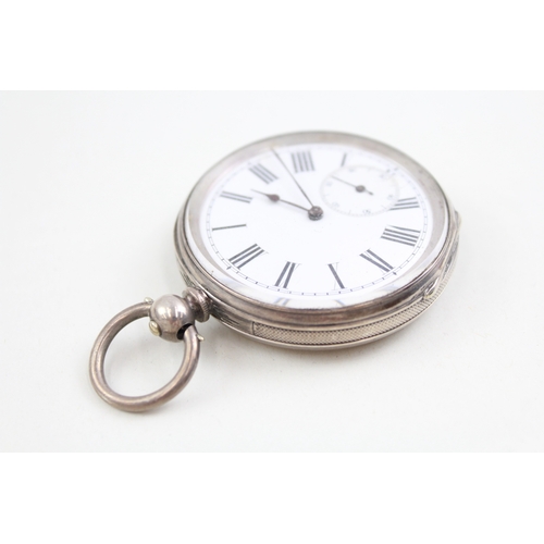 465 - Mens Vintage Engraved Open Face Fine Silver Pocket Watch Key-Wind Working